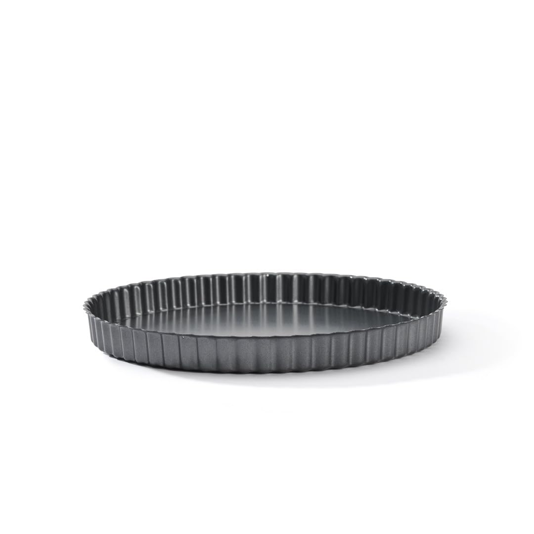 De Buyer - Moule à tarte cannelé rond à fond amovible en acier antiadhésif - Diamètre 28 cm -, Noir