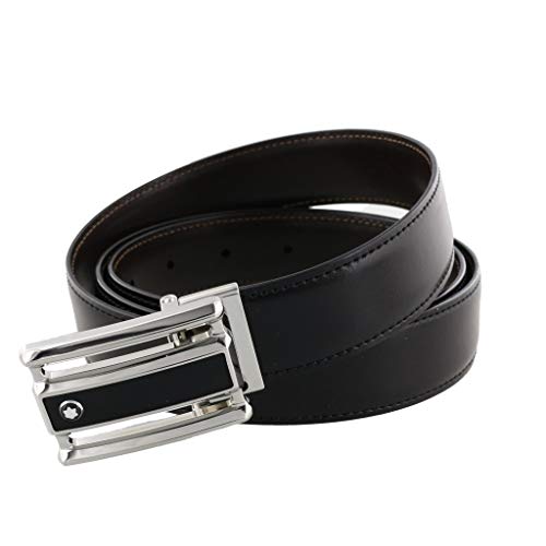 Montblanc 114423 Leather & Stainless Steel Plate Buckle Belt