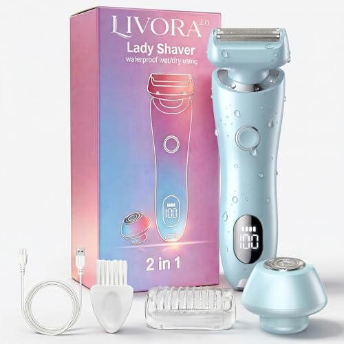 Image of Livora Electric Shaver for Women, SilkGlide Cordless Razor for Legs Underarms Bikini, Painless Hypoallergenic Lady Trimmer, IPX7 Waterproof Wet Dry Use, USB Rechargeable (Blue)