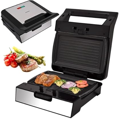 Syntrox Kontaktgrill mit Wechselplatten, Edelstahl, schnelles Aufheizen, Antihaftbeschichtet, verschiedene Wechselplatten, Multifunktionsgerät