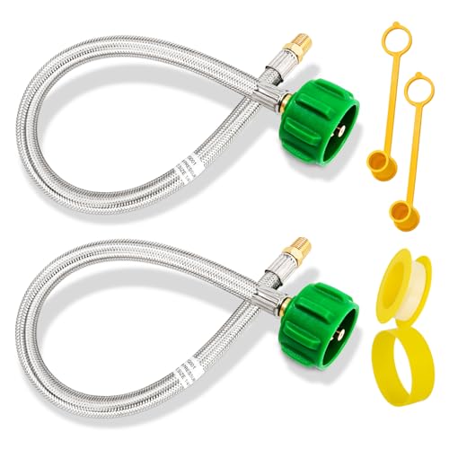 konros 2 Pack RV Propane Hoses 18 Inch Braided Stainless Steel Camper Tank Hoses with 1/4 Male NPT & QCC1 Connectors Propane Pigtail Hoses for Travel Trailer Camper Dual Tank Regulators Camping BBQ