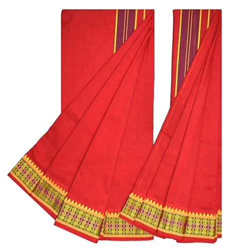 Image of TUNI MANI Men's Panchakacham Dhoti with Angavasthram with Zari Border, Cotton, Size: 9 X 5 (4.0mtr Dhoti, 2.25mtr Towel)