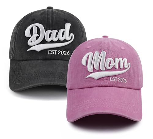 New Parents Gifts for Couples, Mom and Dad Est 2026 Hat, Adjustable Cotton 3D Embroidered New Mother and Father Baseball Cap, Mothers Fathers Day Birthday Gift for Daddy Mommy to Be,First Time Moms