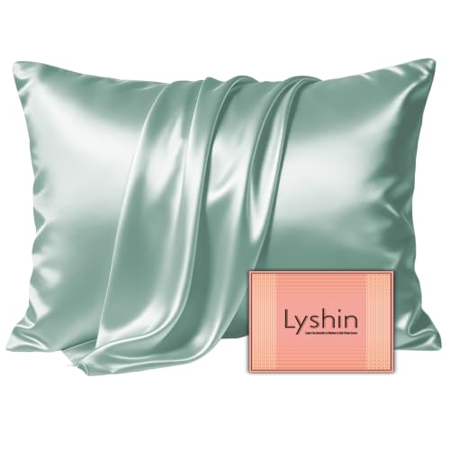Image of LYSHIN Silk Pillow Cases Standard Size with Hidden Zipper, Sage Green | 19 Momme Mulberry Silk Pillowcase for Skin and Hair, Anti-Acne, Hypoallergenic, Cooling, Beauty Sleep, Gifts for Women