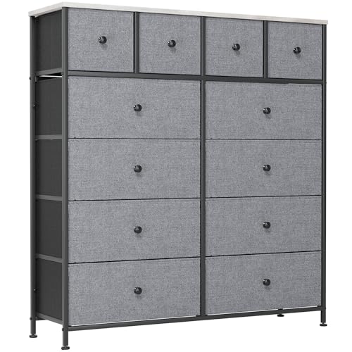 Clevich Commode pour Chambre à Coucher, Armoire à 12 Tiroirs en Tissu Meuble de Rangement avec Dessus en Bois et Grand Espace de Rangement Chambre à...