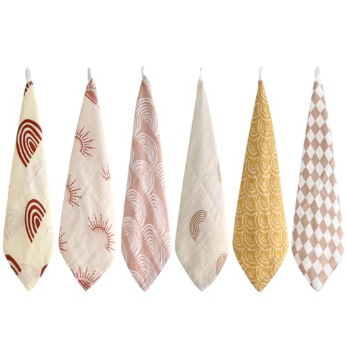 Image of LifeTree Baby Muslin Washcloths, Soft 6 Pack Baby Wash Cloths Unisex for Boys Girls, 70% Viscose from Bamboo and 30% Cotton Bath Face Towels, Bibs for Newborn with Sensitive Skin, 10.6x10.6 inches