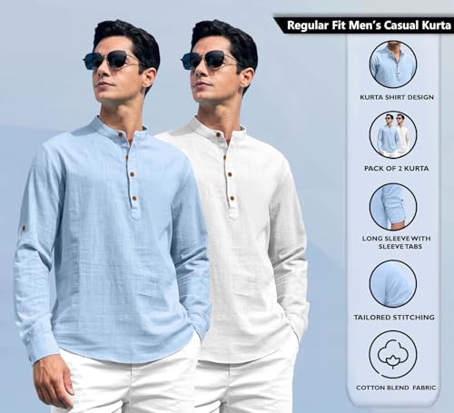 Image of Zombom Men's Kurta || Chinese Collar Long Sleeves || Straight Hip Length Kurtas || Short Kurta for Men || for Festival || Function || Occasion Wear Fancy Kurta for || Best Gifts for Men