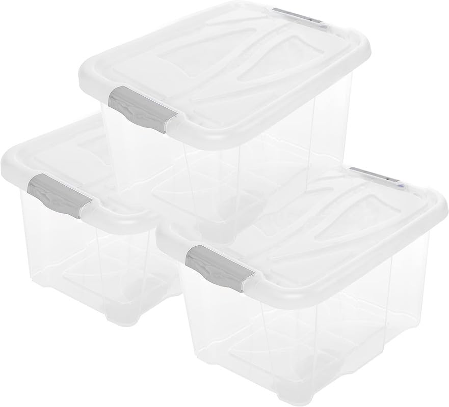 Citylife Set di 6 scatole di plastica da 30 l, con coperchio, grandi, impilabili, per organizzare grandi scatole di plastica, per garage, armadi, aule, cucina, 45,5 x 33,5 x 27 cm (lunghezza