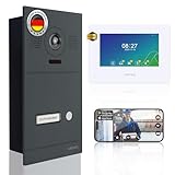 Mathfel 2-Draht IP Video-Türsprechanlage mit Türöffner und 2 Jahren Garantie - Full-HD Kamera, 7' Monitor & App-Steuerung – Smarte Video-Türklingel mit Gegensprechanlage (Anthrazit, 1 Klingeltaster)