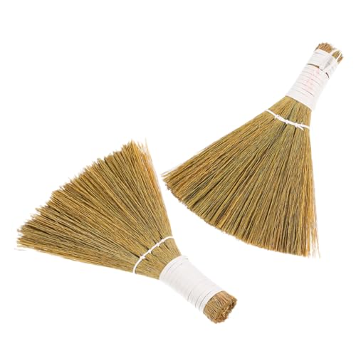 Parliky Mini Scopa da Tavolo in Paglia di Miscanthus 2 Pezzi, Spazzola Portatile per Pulizia Scrivania e Raccolta Polvere, Piccola Scopa da Tavolo per Uso Domestico e Ufficio