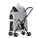 Hund Katze Haustier Kinderwagen Doppelschicht zu Klein Mittel Hündchen Abschließbar Räder Reisen Träger Bummeln Wagen mit Sicherheitsgurt Abnehmbarer Liner (Color : Grey)