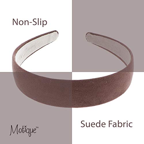 Motique Accessories 1 Inch Wide Suede Like Headband Solid Hair band for Women and Girls - Brown