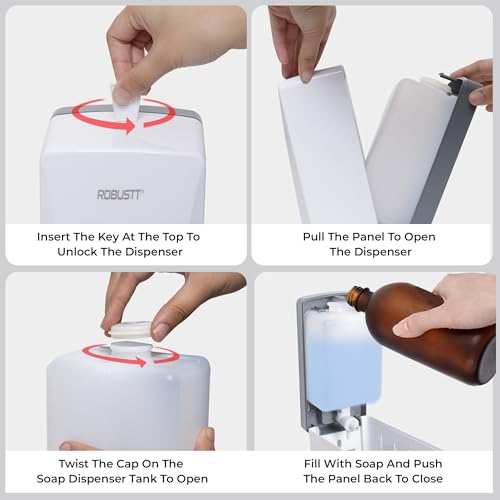 Image of Robustt Stylish Wall Mounted Liquid Soap Dispenser 1L (White, Pack of 10) - with Adhesive Hooks | Easy Installation for Bathroom & Kitchen - Durable ABS Material, Sleek Design