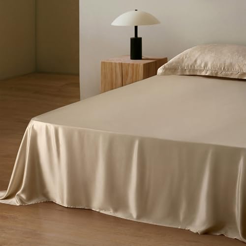 LILYSILK Mulberry Silk Flat Sheet 100% Silk Silk Bed Sheet Silk Sheet Gravel Gold, King Size