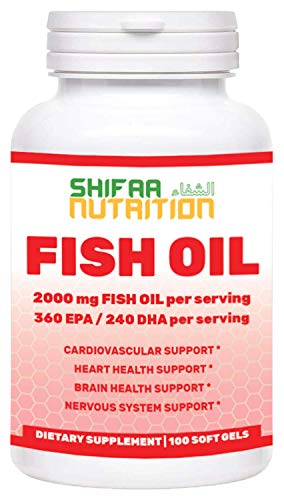 Halal Fish Oil 2000mg Softgels with 360mg EPA & 240mg DHA. 100 Wild Caught & Non-GMO Omega 3 Softgels for Heart & Brain Health. Burpless, Easy-to-Swallow Fish Oil Omega 3 Supplements
