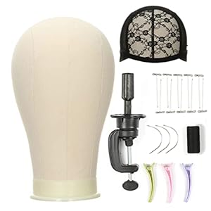 23 Inch Cork Canvas Block Head with Stand Mannequin Wig Head for Making Wigs Canvas Manikin Head with Mount Hole for Display Styling Wigs ( 23 Inch)