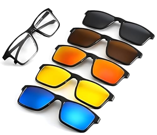 Image of 5 in1 Non Polarized Magnetic Clipon Rectangular UV Protected Sunglasses Eye Glasses With 400 Night draving Men Women Unisex