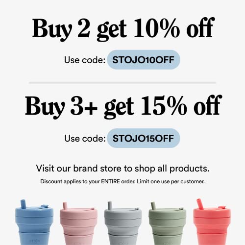 Stojo On The Go Coffee Cup | Pocket Size Collapsible Silicone Travel Cup – Quartz White, 12oz / 355ml