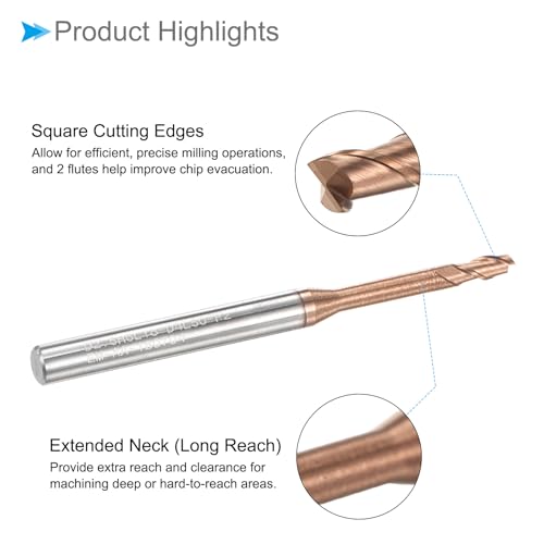 Image of Square Nose End Mill, 2.5mm x 18mm Cutting, Long Reach Titanium (Nano-Scale) Coated Carbide 2 Flutes CNC Router Bits - (Applications: for Stainless Steel Cast Iron Metal)