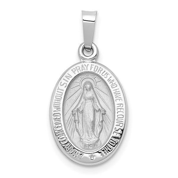 IceCarats 14K Solid White Gold Our Lady of Miraculous Medal Blessed Virgin Mary Necklace Chain Pendant Charm3