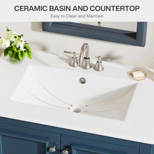Image of Tribesigns 30 inch Bathroom Vanity with Sink, Freestanding Bathroom Vanities Cabinet with Ceramic Basin Combo, Bathroom Sink Cabinet with 2 Doors and 1 Drawer, Solid Wooden Frame (Misty Blue, 30 INCH)