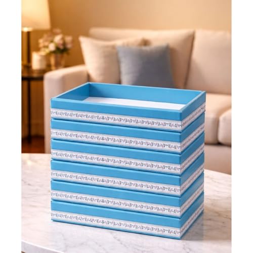 Image of SATYAM KRAFT 12 Pcs Multipurpose Folding Cardboard Gift Box | Premium Paper Hamper Empty DIY Tray for Wedding, Birthday, Gifting, Gift Packaging, Festive Foldable Hampers, Stylish Return Gifts (Blue)