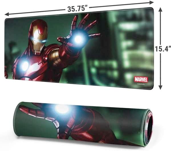 Skinit Extra Large Gaming Mouse Pad - Officially Licensed Tony Stark Iron Man Design with Stitched Edges, Waterproof, Non-Slip Rubber Base, Desk Mat for Keyboard & Mouse, 35.75" x 15.4" inches