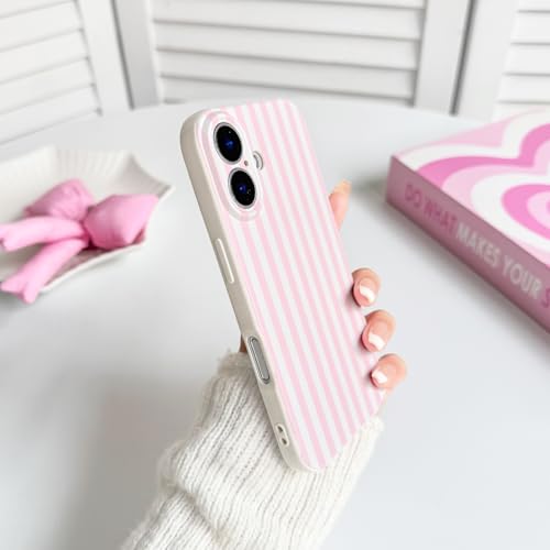 Lovmooful Compatible for iPhone 16 Plus Case Cute Color Striped with Aesthetics Design for Girls Women Soft TPU Shockproof More Protective Girly for iPhone 16 Plus Case-Pink&White by Lovmooful - Image 6