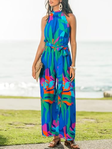 Image of CUPSHE Womens Summer Jumpsuit High Neck Waist Tie Wide Leg Sleeveless Dressy Casual Vacation Business Workout Jumpsuit