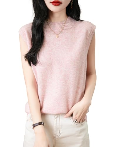 Women's 100% Merino Wool Spring Fall Winter First-Line Ready to Wear Mock Neck Seamless Knit Sleeveless Sweater Vest