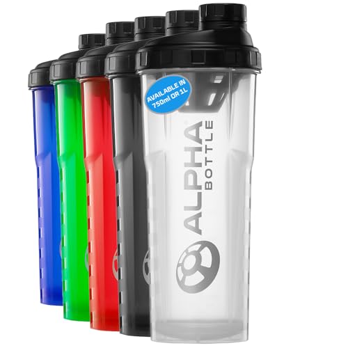 Alpha Designs Protein Shaker Bottle 1L - 1000ml Gym Bottle for Protein Shakes - Leakproof Screw Cap - Clear