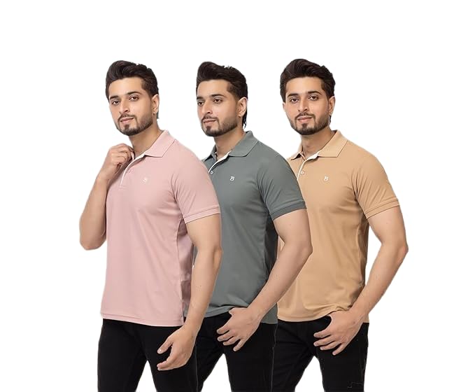 Image of Regular Fit Half Sleeve Soft and Comfortable Solid Polo T-Shirt for Mens (Pack of 3)