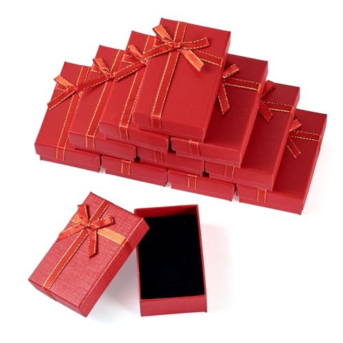 Boutigem 12 st röda smycken presentförpackning små papper smycken presentförpackning med rosett 8,3 x 5,35 x 2,7 cm för armband örhänge ring smycken förpackningsbox