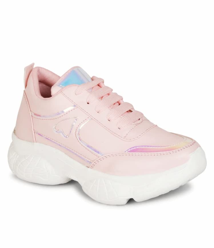 Image of Lazy Boo - Women's Casual Pink Sneakers with Zig-Zag Design