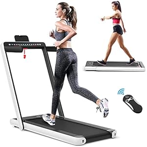 COSTWAY 2 in 1 Under Desk Treadmill, 2.25HP Folding Walking Running Machine with Dual LED Displays, Bluetooth Speaker & Remote Control, Electric Motorized Treadmills for Home Office