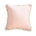 Meaning4 Square Washed Cotton Throw Pillow Case Hanging Pompoms Ball Pink 45x45CM(18x18inches)