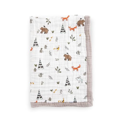 Image of Little Unicorn Newborn Receiving Quilt | Ultra- Soft, Multi-Layered Muslin Fabric | Gift for Newborns & on-The-go (Forest Friends)