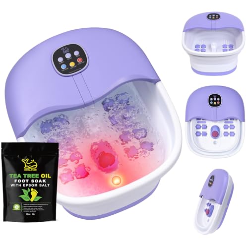 Collapsible Foot Spa Bath Massager with Heat Bubbles and Vibration Massage and Jets, 16OZ Tea Tree...