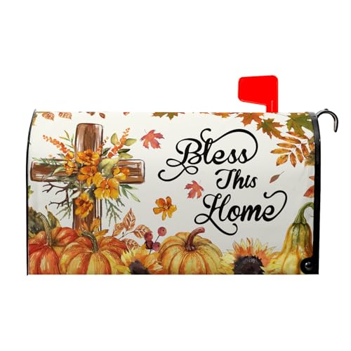 VentuCoven Bless This Home Large Mailbox Covers Magnetic Oversized Thanksgiving Pumpkin Mailbox Cover 25.5x21 inch Fall Mail Box Wrap for Outside Garden