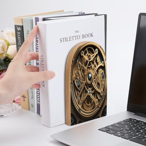 Sujetalibros de madera modernos Steampunk Gears decorativos para el estudio y despacho en casa 7
