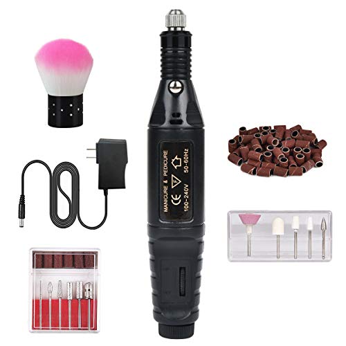Yinhua Electric Nail Drill Kit Portable Professional Nail Drill Manicure Pen Shape Acrylic Nail Tools for Exfoliation Polishing with 6 Drill Bits and Sanding Bands for Home Salon (1 Set, black)