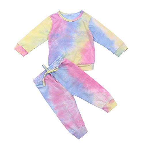 Toddler Kids Baby Girl Tie Dye Outfit Long Sleeve Crewneck Pullover Top ?Pants 2Pcs Toddler Girl Sweatshirt Clothes Set (Pink, 3-4 Years)