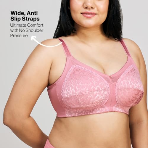 Image of NYKD NYB033 Nylon Blend Non Padded Non Wired Lace Full Coverage Bra No Bulge Wide Straps (Plus