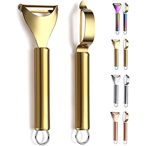 Gold Potato Vegetable Peeler, Kyraton Stainless Steel Apple Fruit Veggie Peeler with Gold Titanium Plating, Peelers for Kitchen Ergonomic Non Slip Handle Dishwasher Safe, Set of 2 Cover