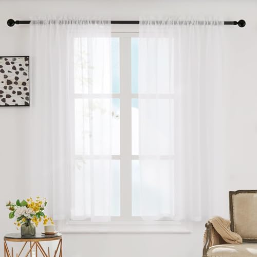 Sivio Voile Sheer Curtain 52 x 96 Inch,2 Panels Semi Transparent Chiffon Curtains Sheer White Window Curtains for Bedroom Living Room 132 x 244 cm