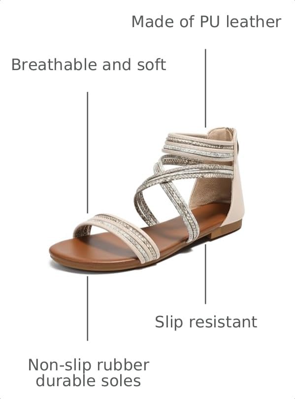 Image of Sandals Women Dressy Summer Flat Strappy Cute Casual Beach shoes