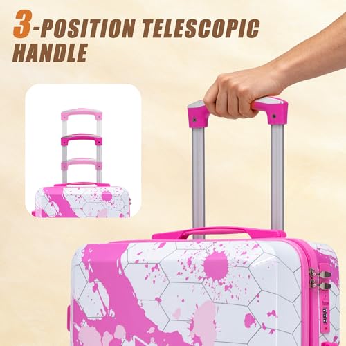 Image of Hardside Luggage Sets, Lightweight Stripes Suitcase with Spinner Wheels, Pink-PC