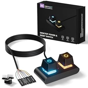 Refract Dual Mechanical PC Power Button, Aluminum External Desktop Computer Switch with Reset and Y-Splitter, 2M Cable for Custom Water Cooling Rig and Standing Desk (Aluminum Black)