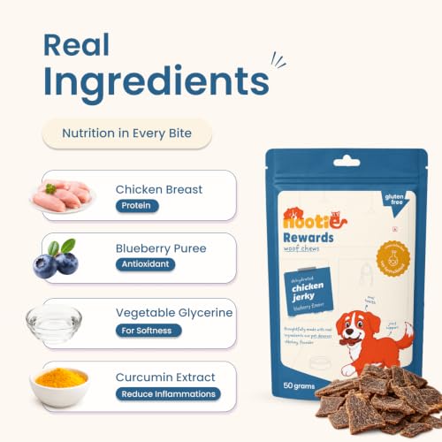 Image of Nootie Happy Chews - Dehydrated Chicken Jerky Blueberry Dog Treats (50g) | All-Natural, Grain-Free Protein Snack