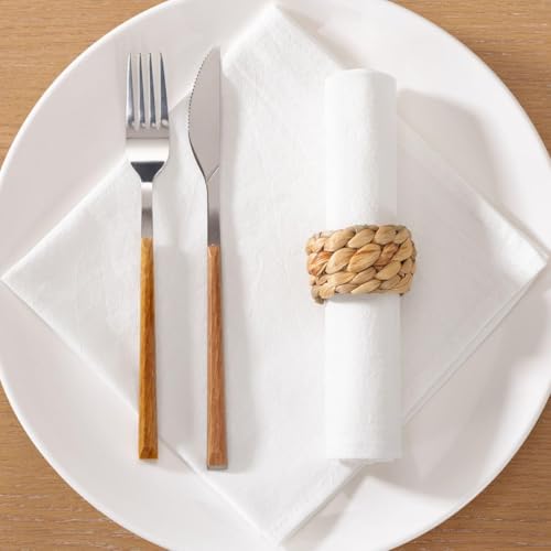 Image of MLMC 4 Pack Ivory Cloth Napkins Rustic Washable Cotton Linen Napkins Set of 4 17 inchx17 inch Reusable Dinner Napkins Cloth for Wedding Party Gathering Everyday Use Events Decor
